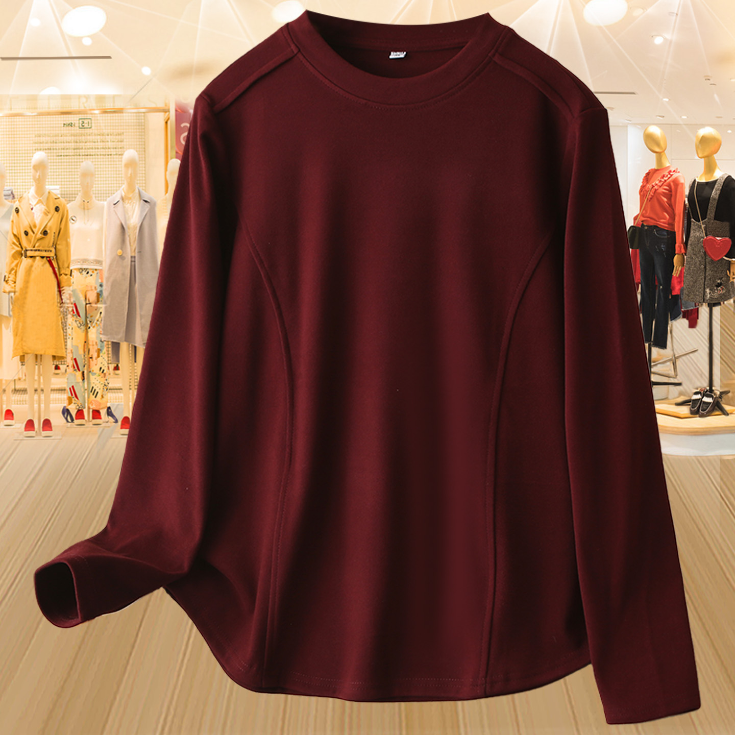 大码圆领德绒打底衫女秋冬款上衣