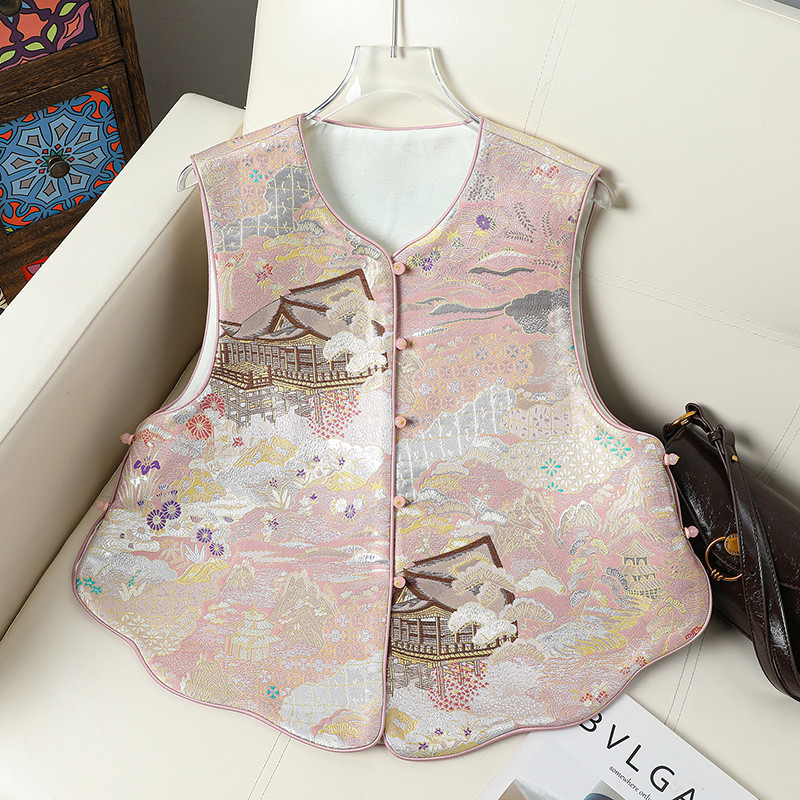 新中式国风重工刺绣两面穿马甲背心女复古圆领提花粉色减龄上衣潮,女装/女士精品,中老年女装,淘宝优惠券,粉丝福利购,淘宝优惠卷