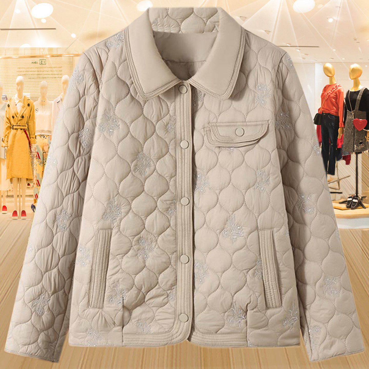 夹棉外套妈妈秋装2025新款洋气小棉衣中老年女装秋冬短款轻薄棉服