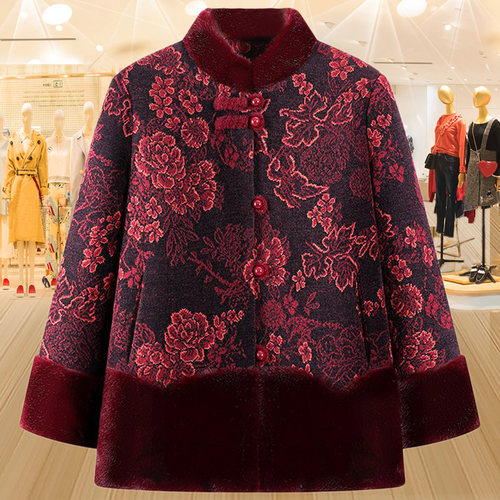 中老年仿水貂绒大衣加绒加厚