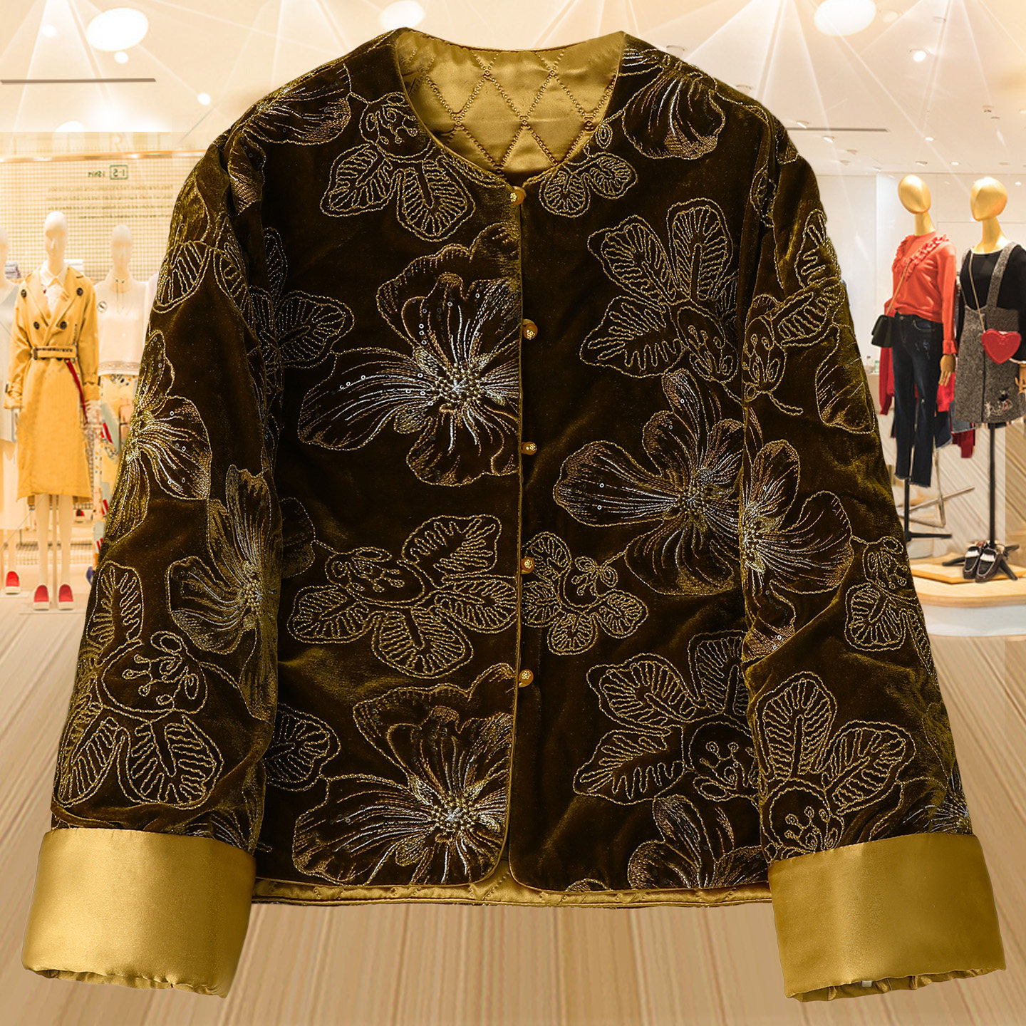 拼接金丝绒夹棉棉衣中国风新中式棉服外套中老年妈妈装高档小棉袄