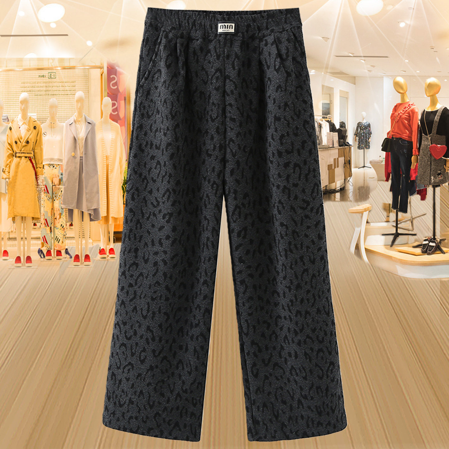 大码贴标豹纹加绒休闲裤女秋冬新款妈妈装松紧保暖高腰窄版阔腿裤,女装/女士精品,大码裤装,淘宝优惠券,粉丝福利购,淘宝优惠卷