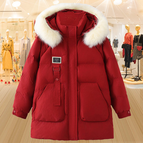 大码红色加厚羽绒服秋冬款派克服