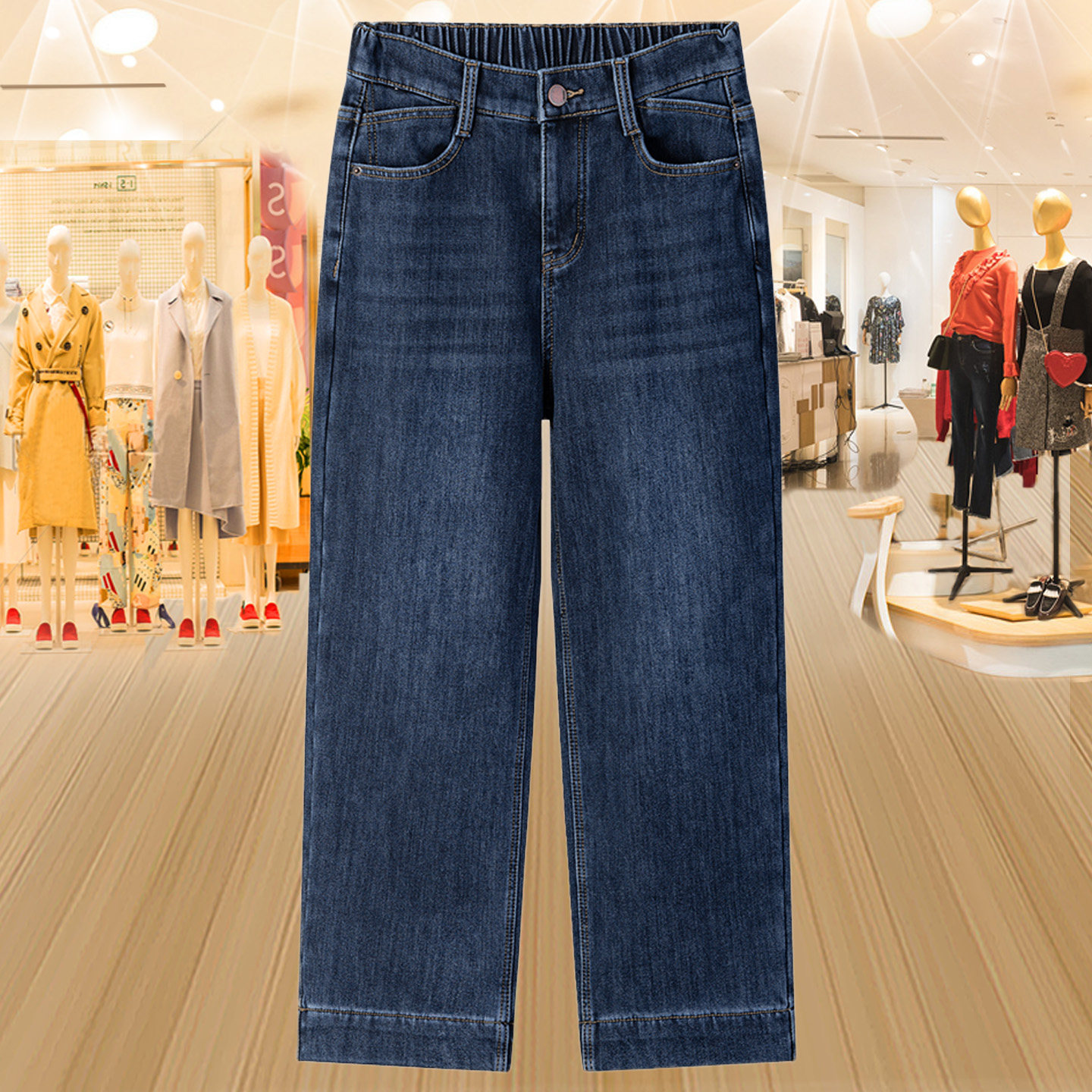 大码直筒加绒牛仔裤女秋冬新款高档胖mm百搭保暖高腰筒裤休闲裤子,女装/女士精品,大码裤装,淘宝优惠券,粉丝福利购,淘宝优惠卷