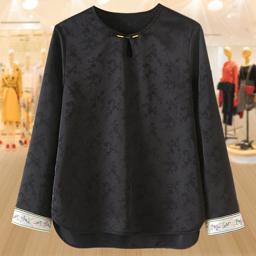 春秋季长袖中式盘扣T恤小衫上衣