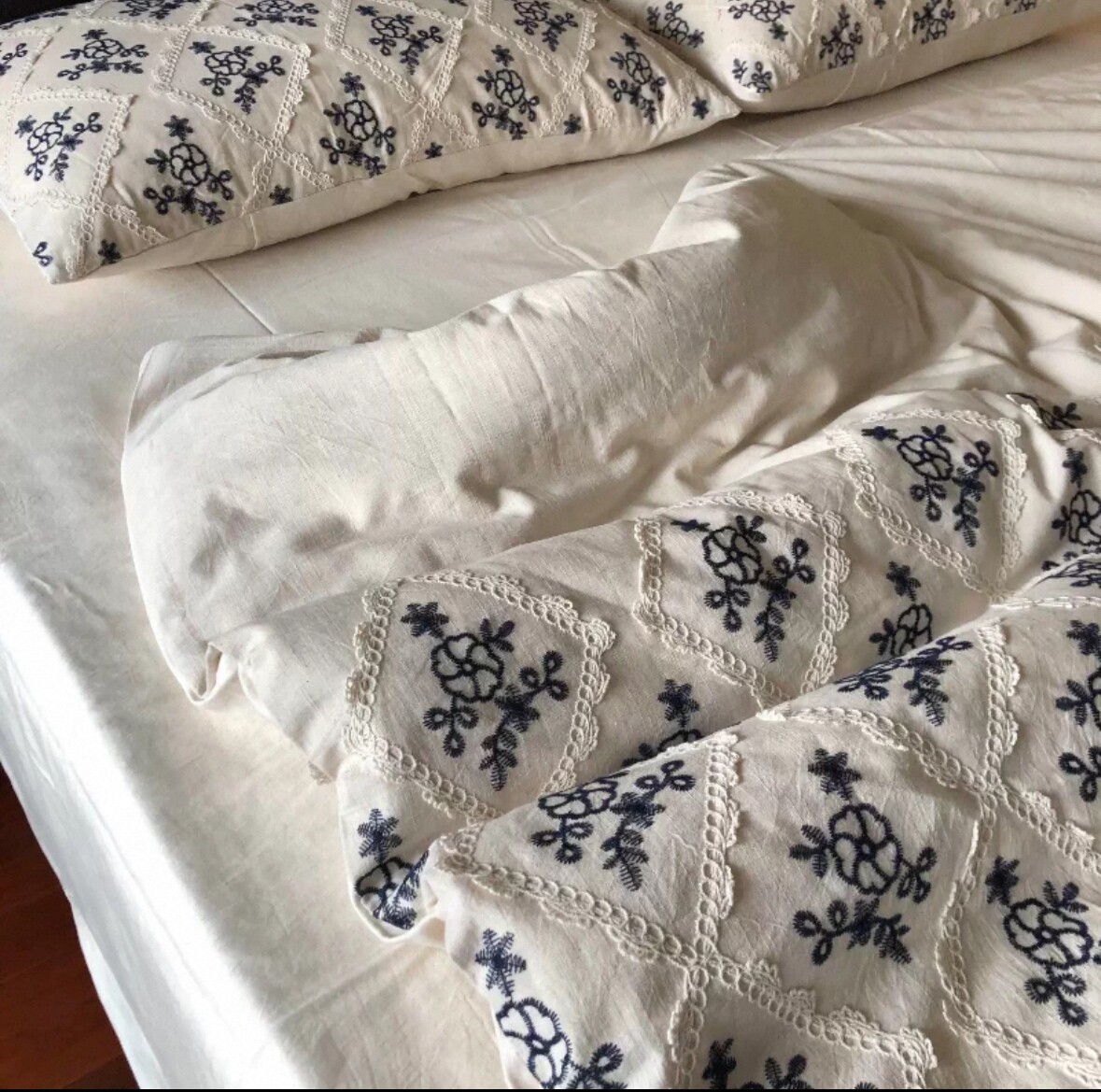 法式侘寂风棉麻绣花四件套