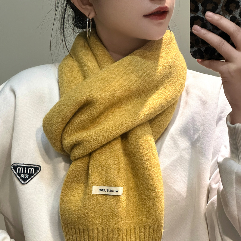 秋冬季纯色羊毛混纺围巾女毛线针织保暖韩版百搭时尚清新甜美围脖
