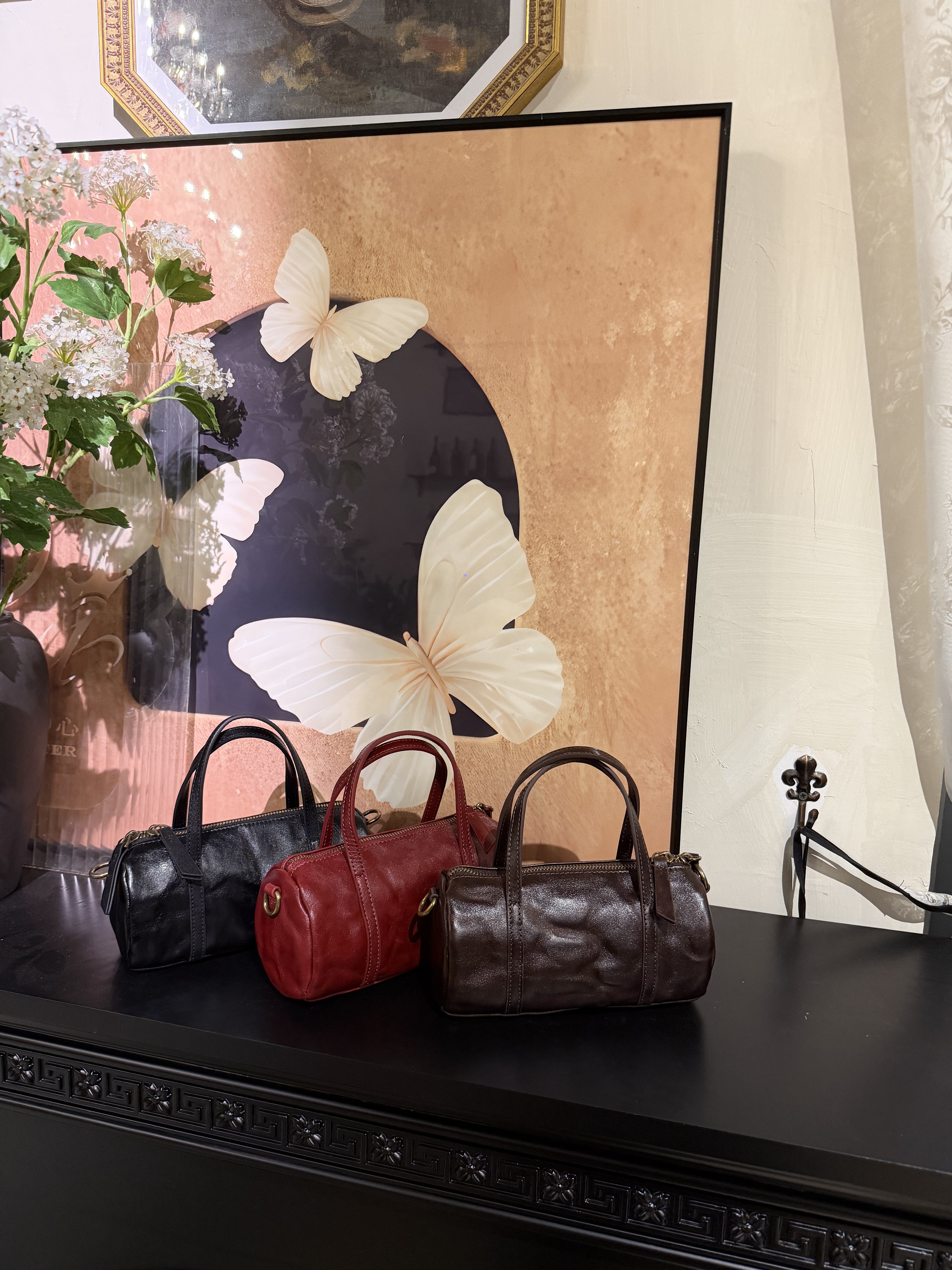 【慕懿时袋】复古褶皱感植鞣圆筒包女真皮手提单肩斜挎小包6786