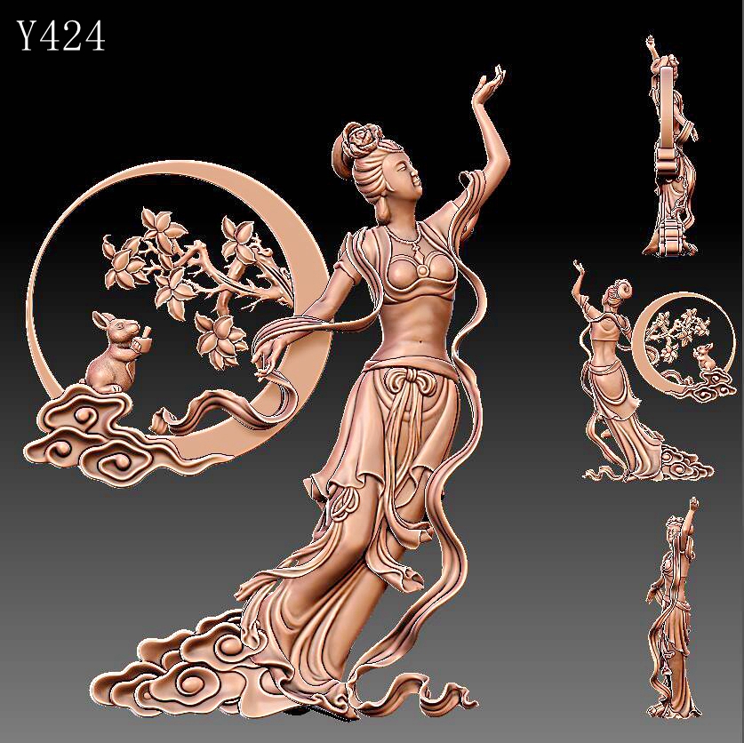 Y424嫦娥奔月(三)雕刻图三维立体精雕STL3D中式雕塑模型圆雕图