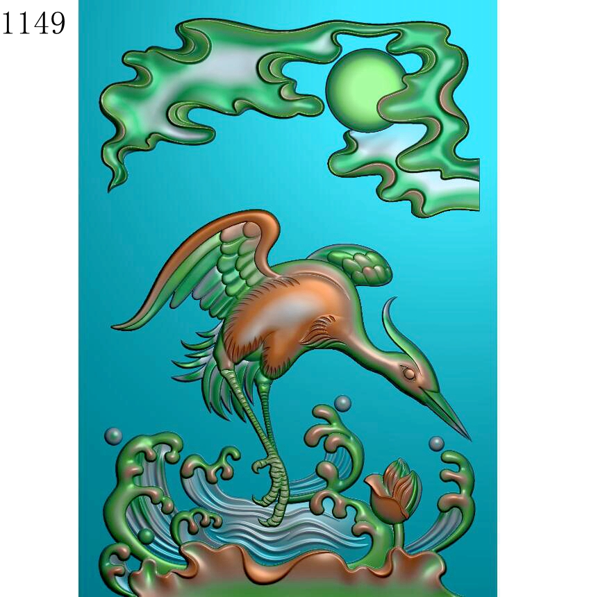 方形仙鹤牌子1149雕刻图北京精雕JDP灰度图BMP挂件素材浮雕图