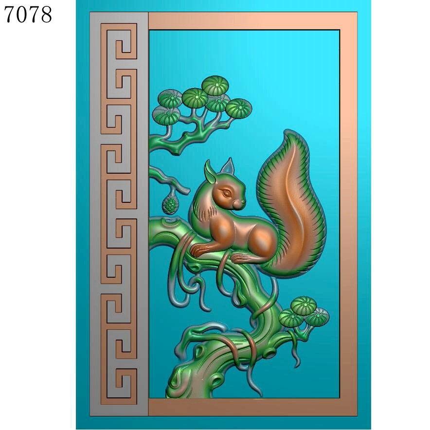 7078松鼠松树雕刻北京精雕图jdp玉雕灰度图挂件bmp浮雕图