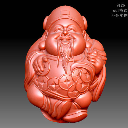 9126核雕财神圆雕图雕刻机3D打印素材STL格式模型图OBJ精雕