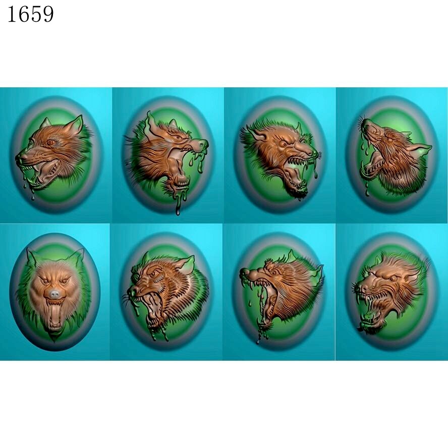 八个狼头弧面1659雕刻图北京精雕图jdp灰度图bmp挂件素材浮雕图