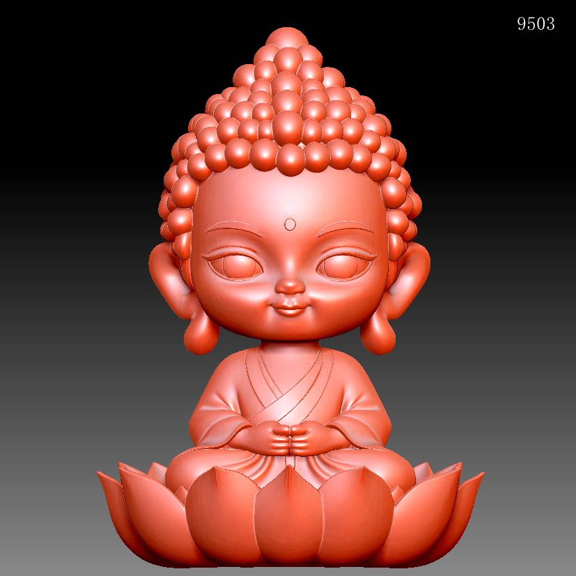 9503Q版佛陀佛像坐莲花台圆雕图雕刻机3D打印素材STL格式模型OBJ