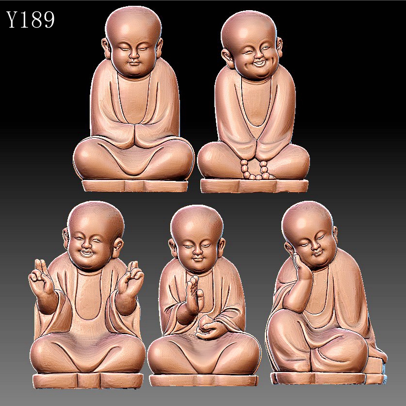 Y189小和尚小沙尼摆件全套雕刻图三维立体精雕圆雕图STL3D