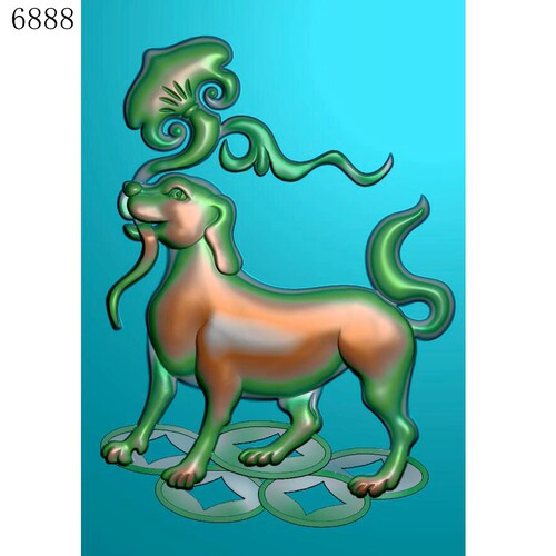 6888生肖狗金币如意雕刻北京精雕图JDP灰度图挂件BMP浮雕图