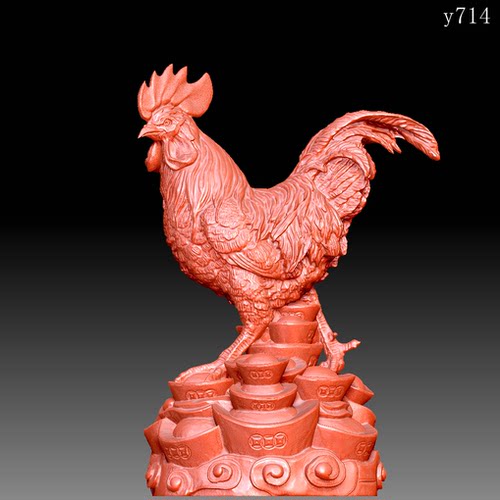 y714雕刻图三维立体精雕图四轴圆雕图STL3D模型金鸡元宝圆雕图