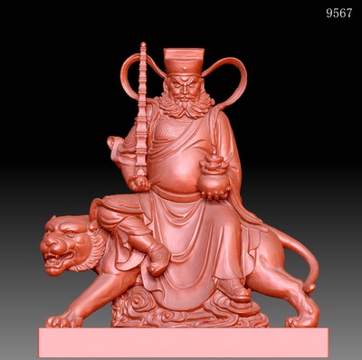 9567武财神赵公明圆雕图STL格式骑虎像财神爷雕塑三维立体打印3D