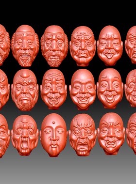 Y140雕刻图精雕图圆雕图模型3DSTL核雕单面十八罗汉立体图