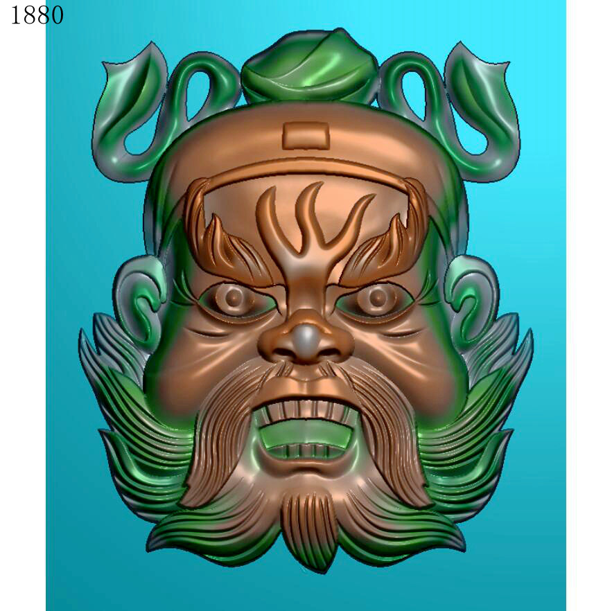 钟馗头像1880玉雕刻图北京精雕图jdp灰度图bmp挂件素材浮雕图