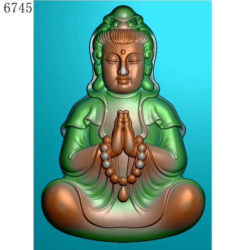 6745双手合十托珠观音雕刻北京精雕图JDP灰度图挂件BMP浮雕图