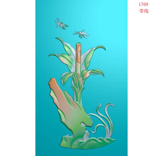 山兰芭蕉节节高升1709雕刻图北京精雕JDP灰度图BMP挂件素材浮雕图