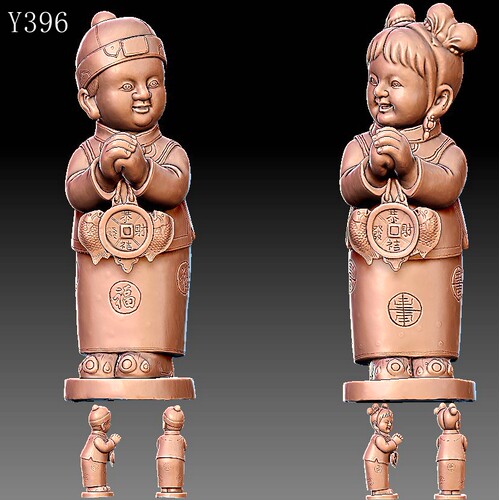Y396经典童男童女雕刻图三维立体精雕图四轴圆雕图STL3D