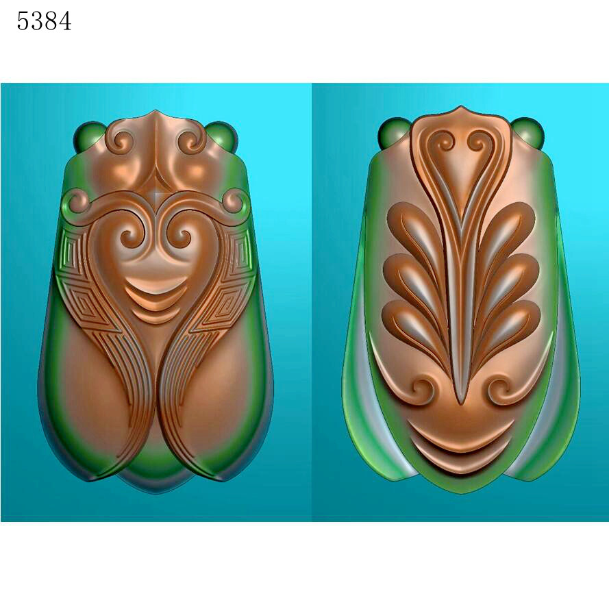 5384仿古回纹知了真反面玉雕图雕刻素材北京精雕jdp灰度图bmp