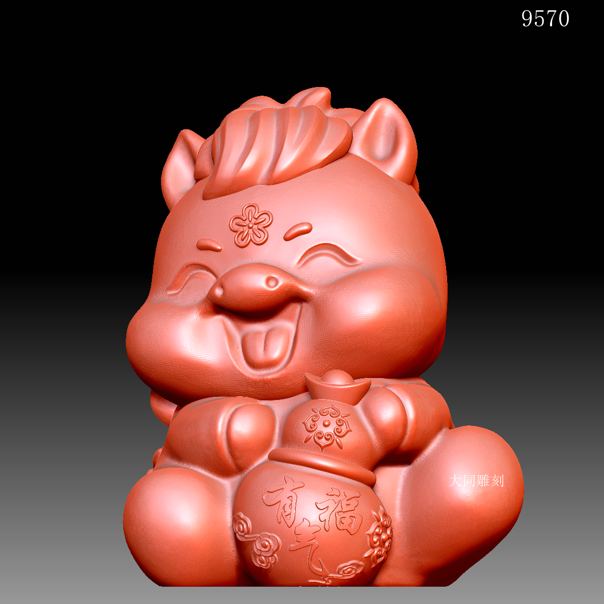 2026年生肖有福气马编号9570圆雕图雕刻机3D打印素材STL格式模型