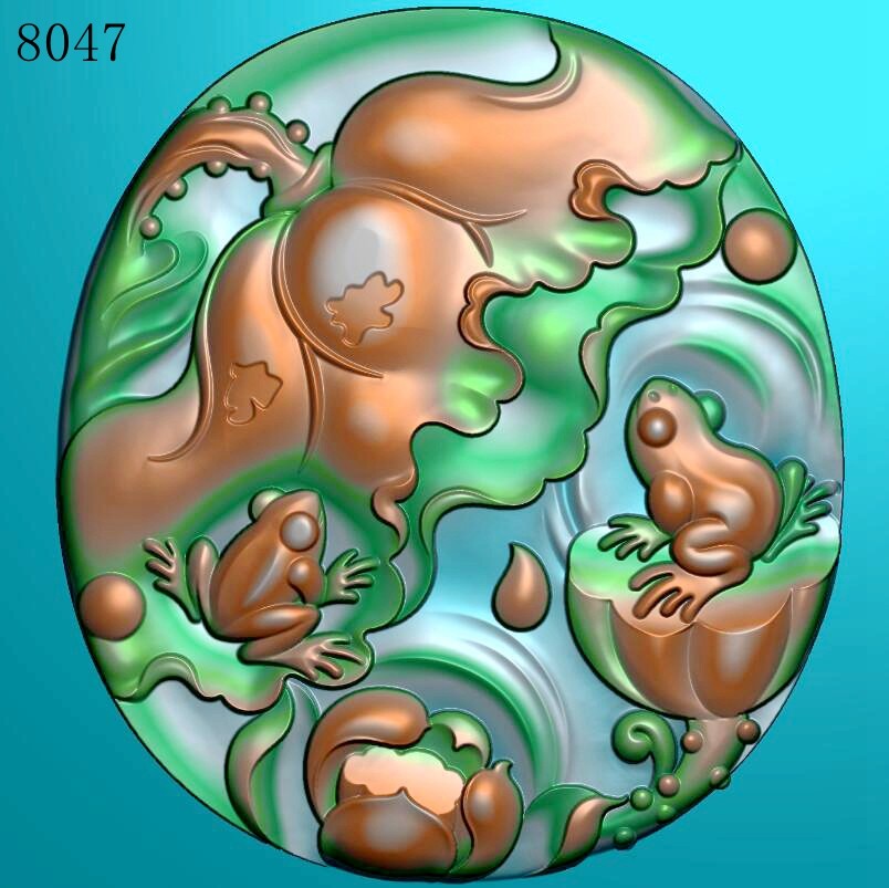 8047荷花青蛙玉雕精雕图灰度图格式为jdp和bmp浮雕图