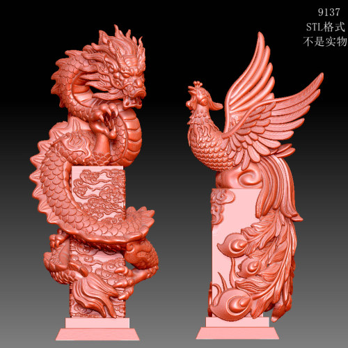 9137龙凤呈祥摆件圆雕图雕刻机3D打印素材STL格式模型图OBJ精雕