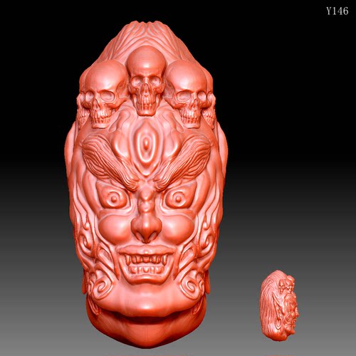 Y146雕刻图北京精雕STLOBJ3D三维立体圆雕图核雕冥王把件圆雕图