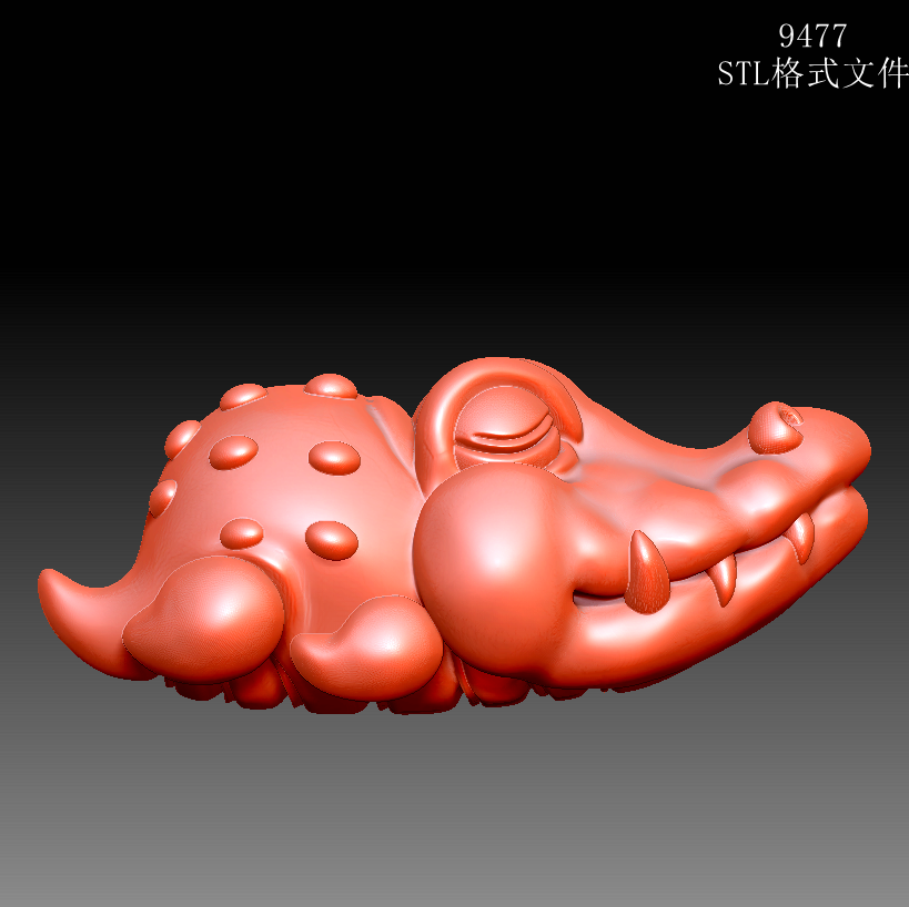 9477可爱的小鳄鱼圆雕图雕刻机3D打印素材STL格式模型图OBJ精雕