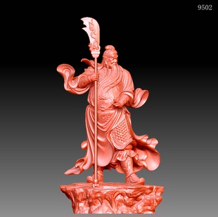 模型图OBJ精雕 9502旗开得胜关公羽圆雕图雕刻机3D打印素材STL格式