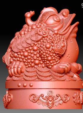 招财进宝金蟾9008圆雕图雕刻机3D打印素材STL格式模型图精雕