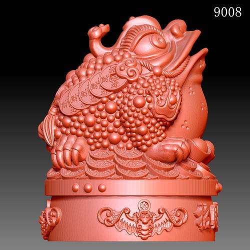 招财进宝金蟾9008圆雕图雕刻机3D打印素材STL格式模型图精雕