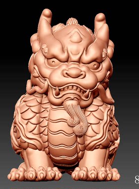 (非实物)貔貅 兽，玉雕8895stl精雕图 新款卷书麒麟stl圆雕图