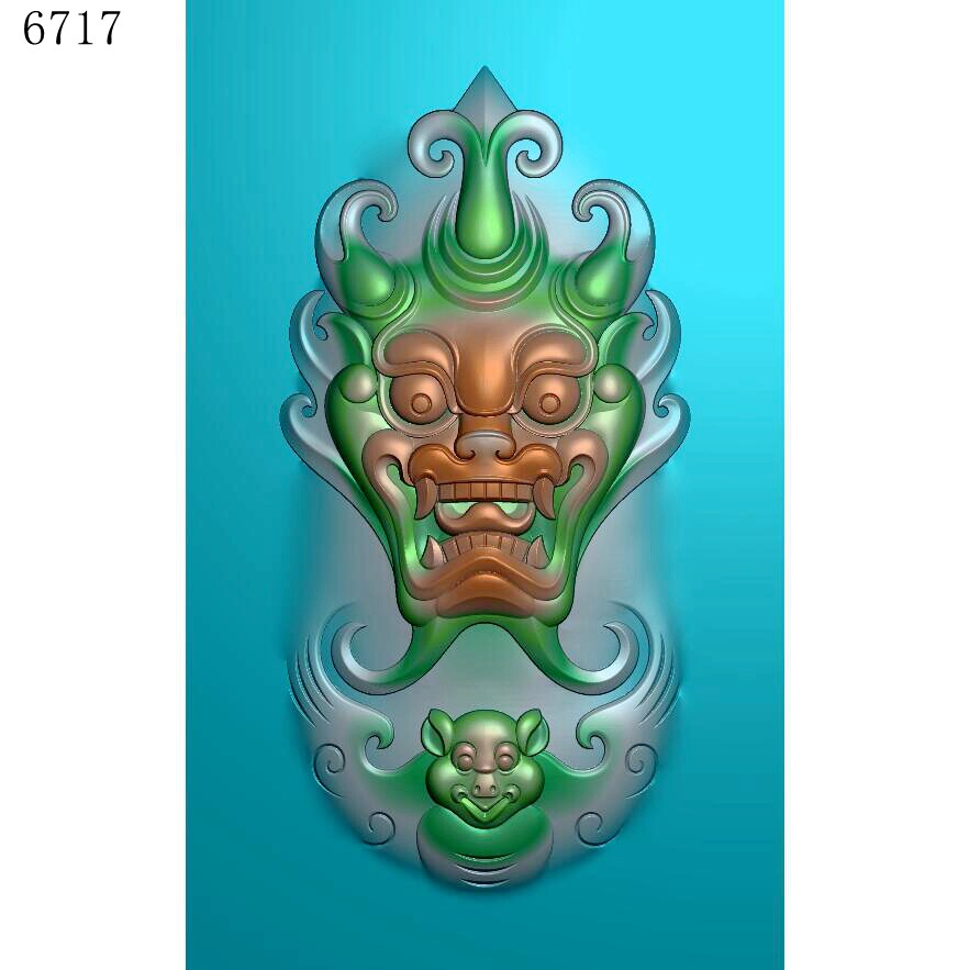 6717蝙蝠兽头福寿貔貅招财雕刻北京精雕图jdp灰度图挂件bmp浮雕图