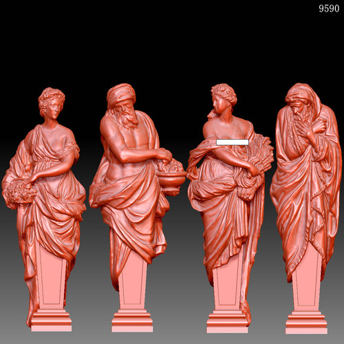 9590西方雕塑春夏秋冬圆雕图雕刻机3D打印素材STL格式模型图OBJ