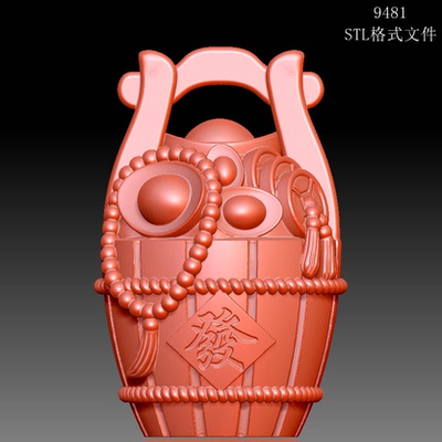 9481发财一桶金圆雕图雕刻机3D打印素材STL格式模型图OBJ精雕