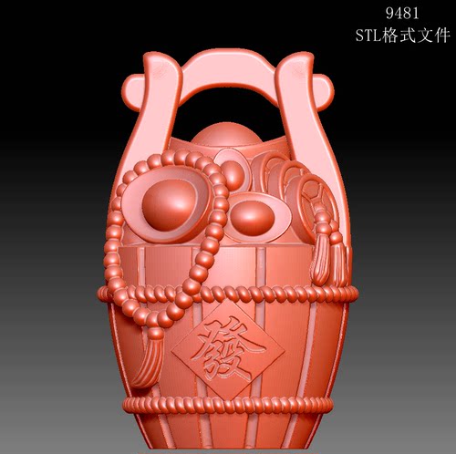9481发财一桶金圆雕图雕刻机3D打印素材STL格式模型图OBJ精雕