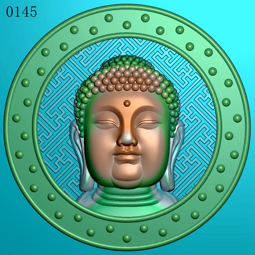 圆形正面佛头0145雕刻图北京精雕图jdp灰度图挂件浮雕图