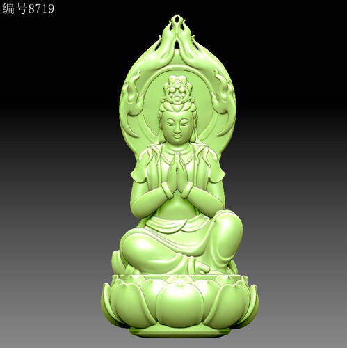 8719观音莲花拜观音圆雕图3d打印模型stl格式数据雕刻图OBJ格式