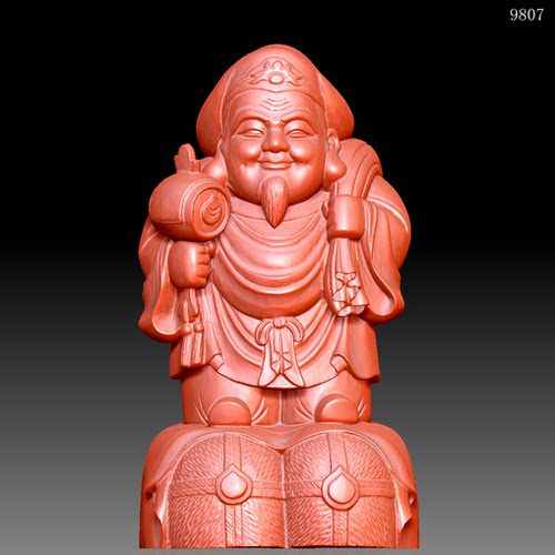 9807财神像大黑天圆雕图雕刻机3D打印素材STL格式模型图OBJ精雕