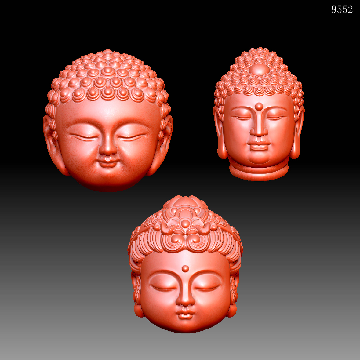 9552佛头圆雕图雕刻机3D打印素材STL格式模型图OBJ精雕