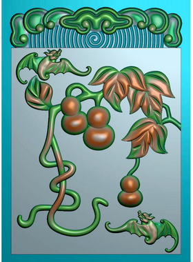 福禄葫芦1139雕刻图北京精雕JDP灰度图BMP挂件素材浮雕图