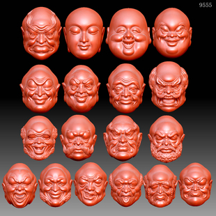 9555十八罗汉单面精品圆雕图3D打印素材STL格式模型图OBJ精雕