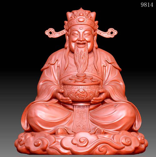 9814财神圆雕图雕刻机3D打印素材STL格式模型图OBJ精雕