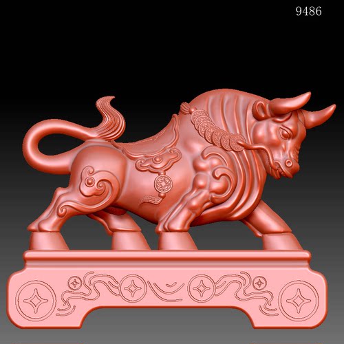 9486发财牛圆雕图雕刻机3D打印素材STL格式模型图OBJ精雕