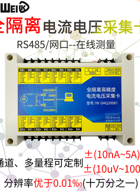 8路全隔离直流电流电压数据采集卡高精度检测485模拟量模块modbus